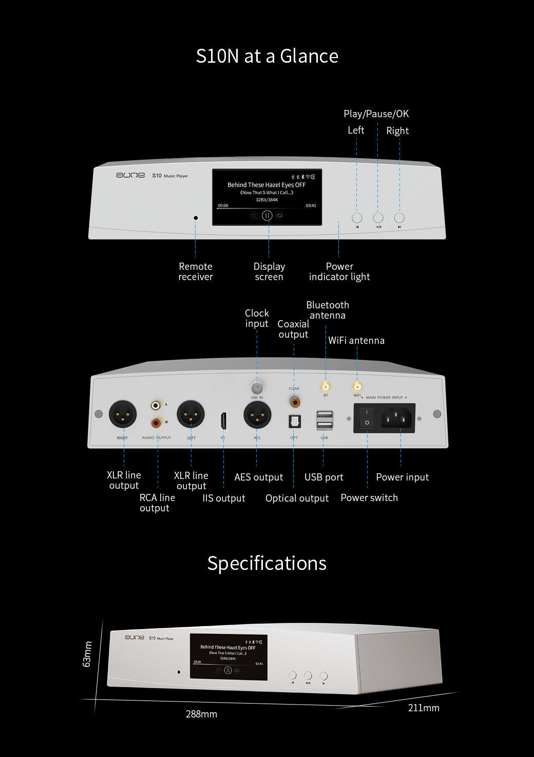 Aune S10N - HiFi Musikstreamer Nätverksspelare