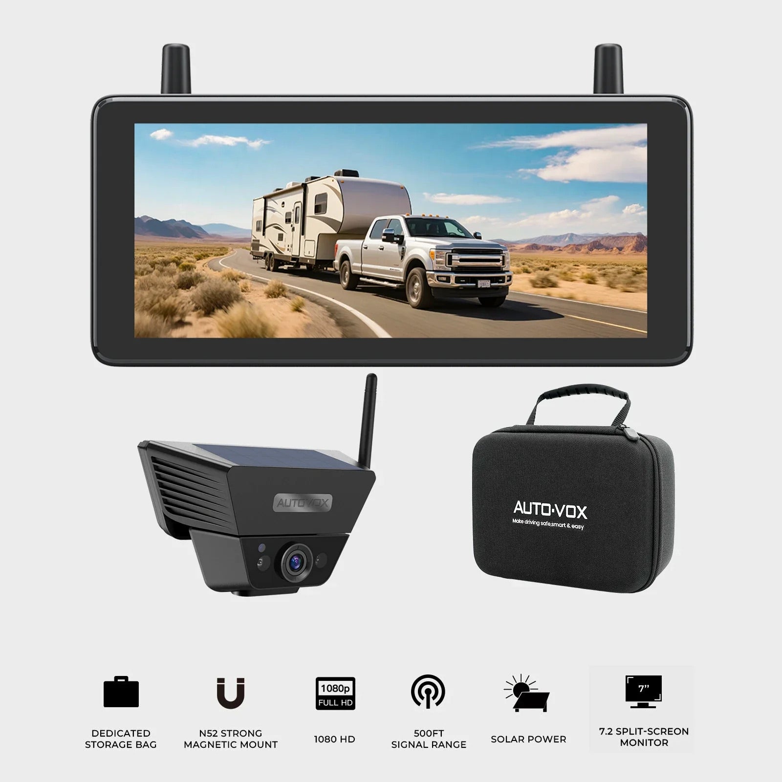 AutoVox Solar 5 Pro - Draadloze achteruitrijcamera