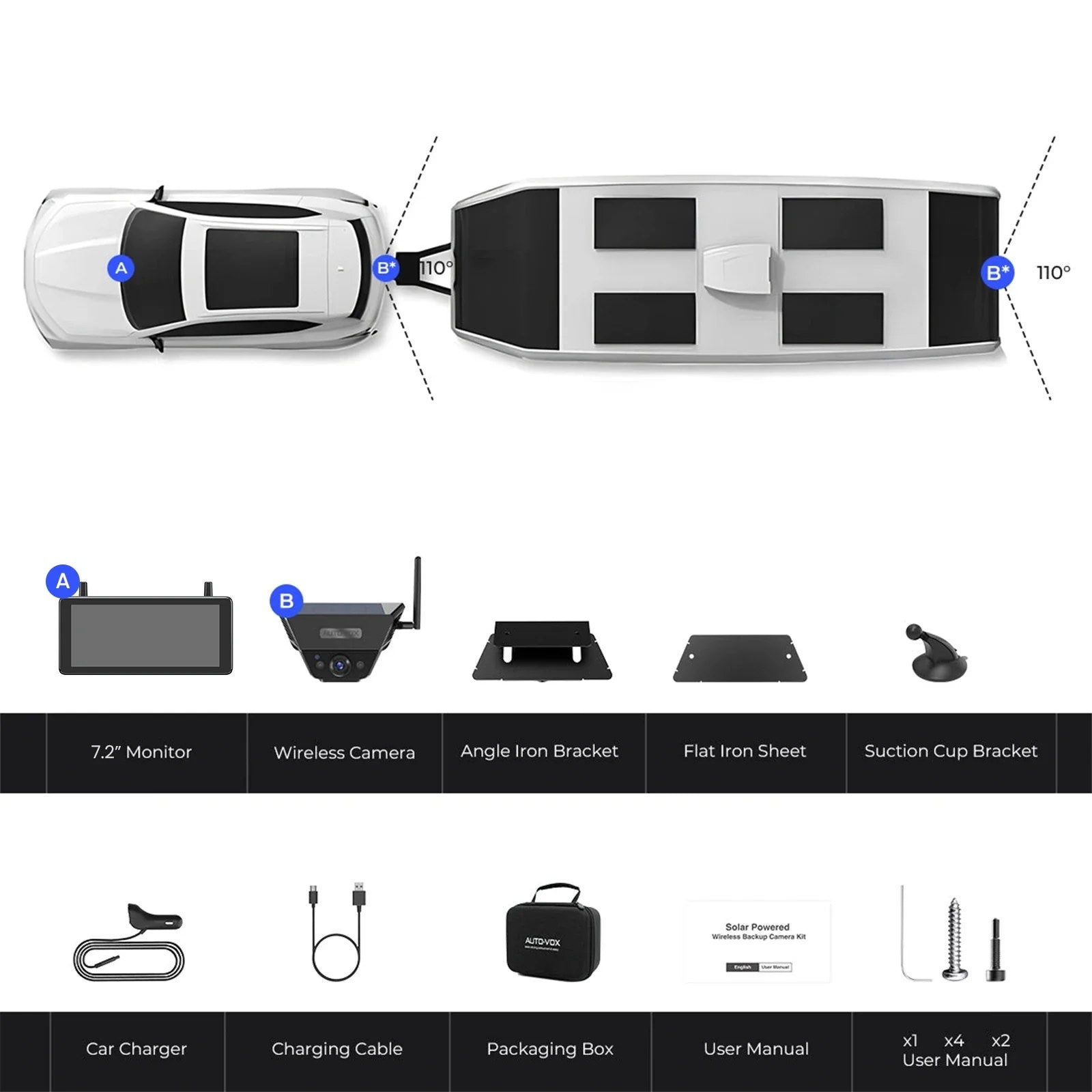 AutoVox Solar 5 Pro - Trådlös backkamera Backkamera