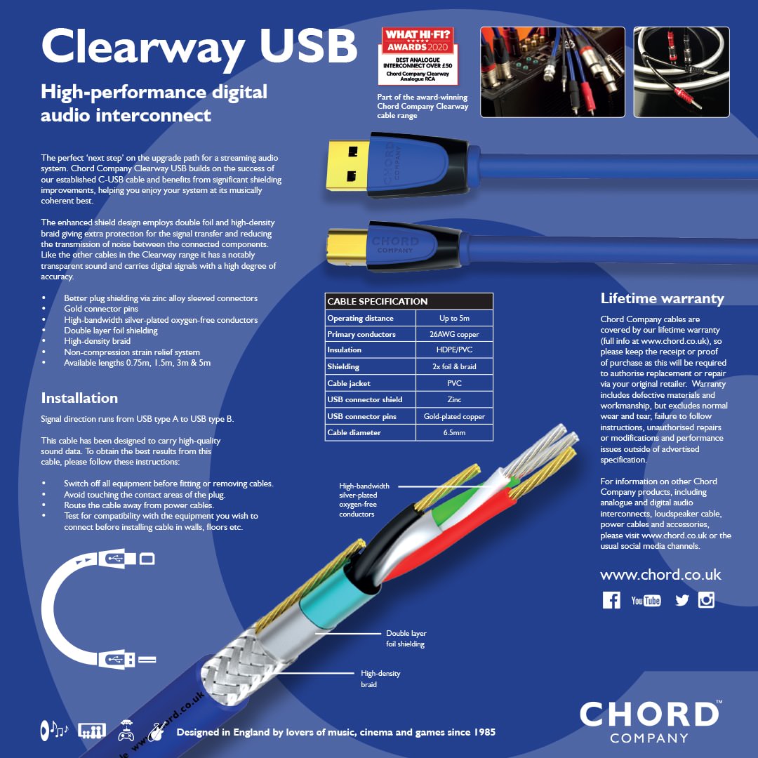 Chord Clearway USB A-B USB-kabel Chord