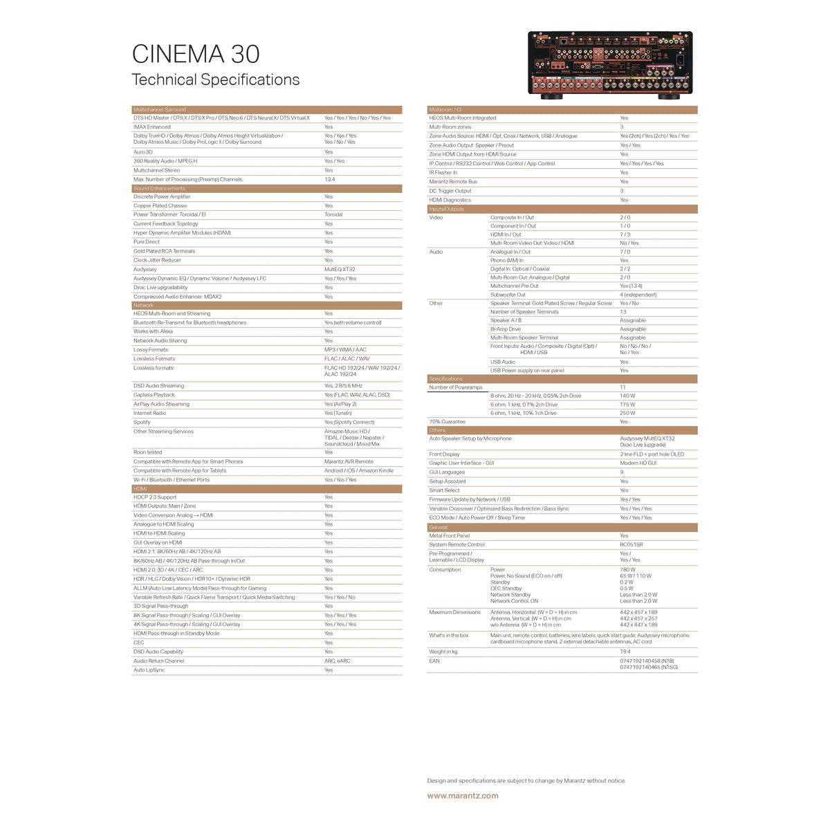 Marantz Cinema 30 AV Receiver Hemmabioförstärkare