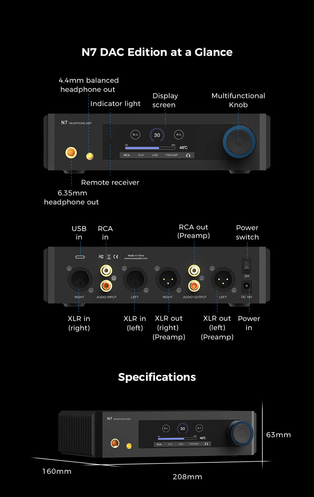 Aune N7 DAC - Hörlursförstärkare med USB-DAC Hörlursförstärkare