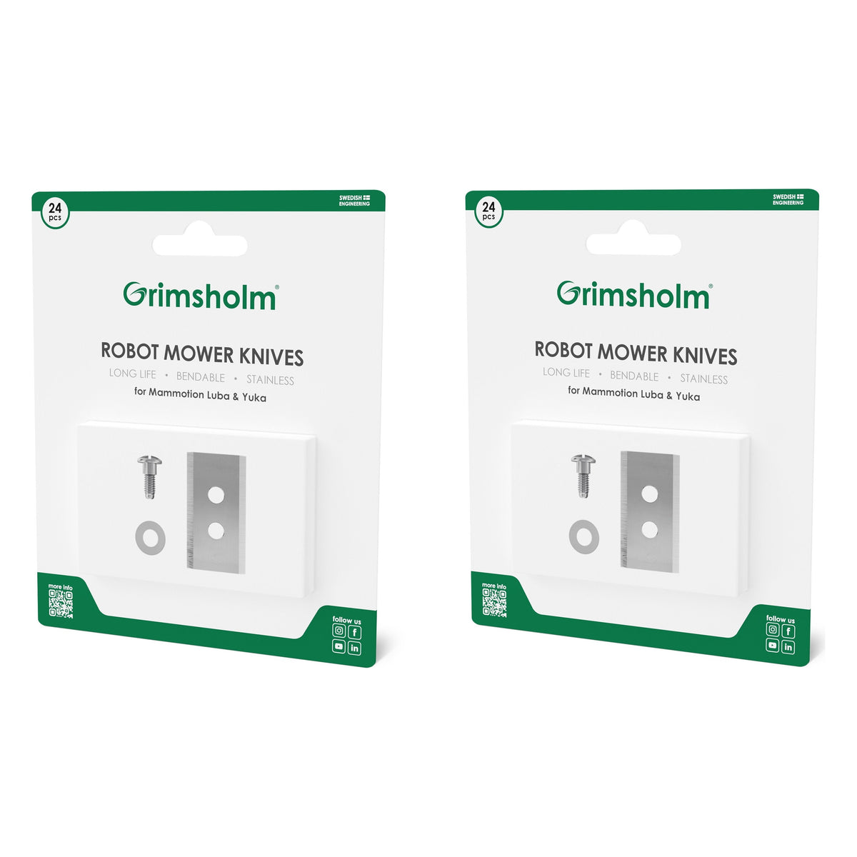 2st paket - Grimsholm 24-pack ersättningsblad för Luba & Yuka - Totalt 48st knivblad Tillbehör Robotgräsklippare